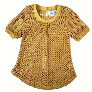 Angel of the North Anthropologie Mustard Yellow Open Knit Crochet Top Womens M